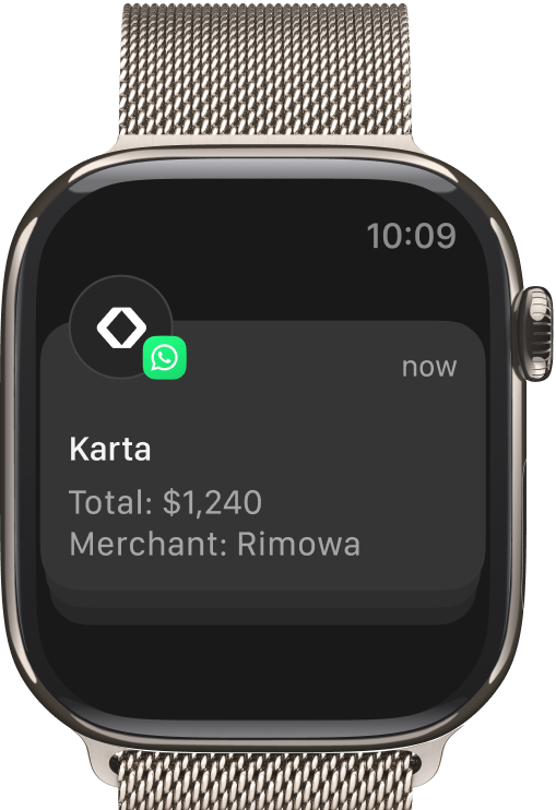 Apple Watch notification: €1,240 spent at RIMOWA — RIMOWA Paris George V approved.